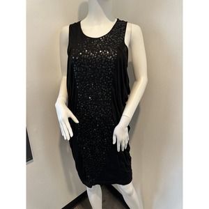 Poleci Black Sequin Batwing Sleeveless Mini Dress NWT Size S